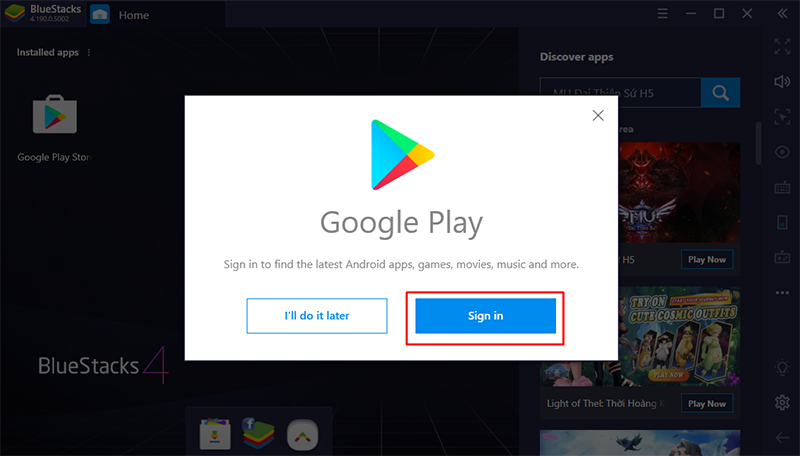 Đăng nhập vào google play chọn Sign in